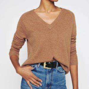 Reformation Cashmere Relaxed V-Neck, Camel size Small. Like new!